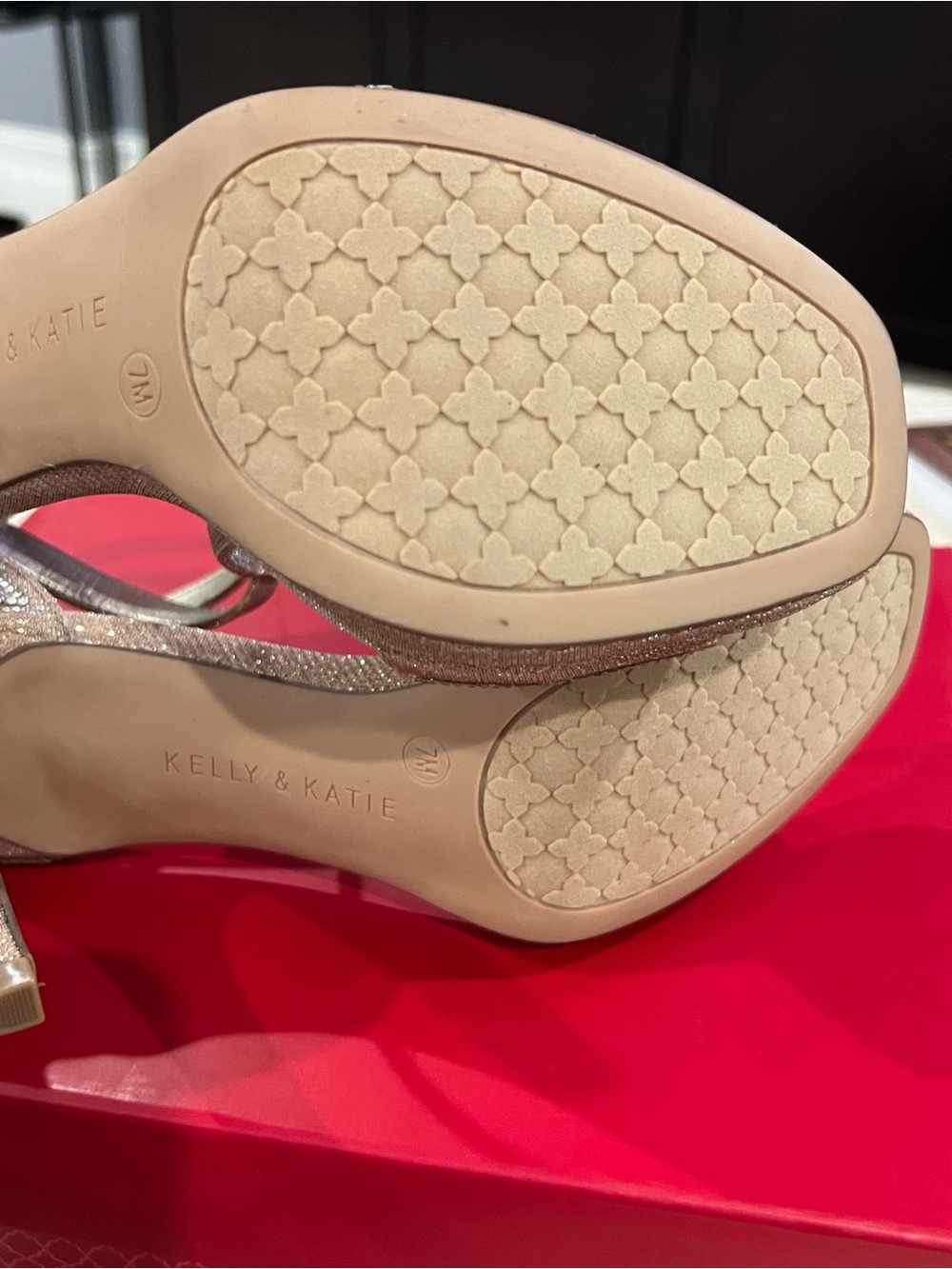 Kelly & Katie Champagne T-Strap Crystal Evening Heels - Picture 4 of 4